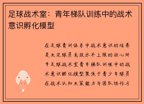 足球战术室：青年梯队训练中的战术意识孵化模型